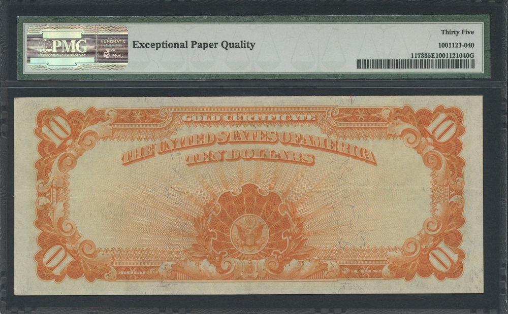 Online Sports Memorabilia Auction Pristine 1922 10 Ten Dollars U S Gold Certificate Large Size Bank Note Pmg 35