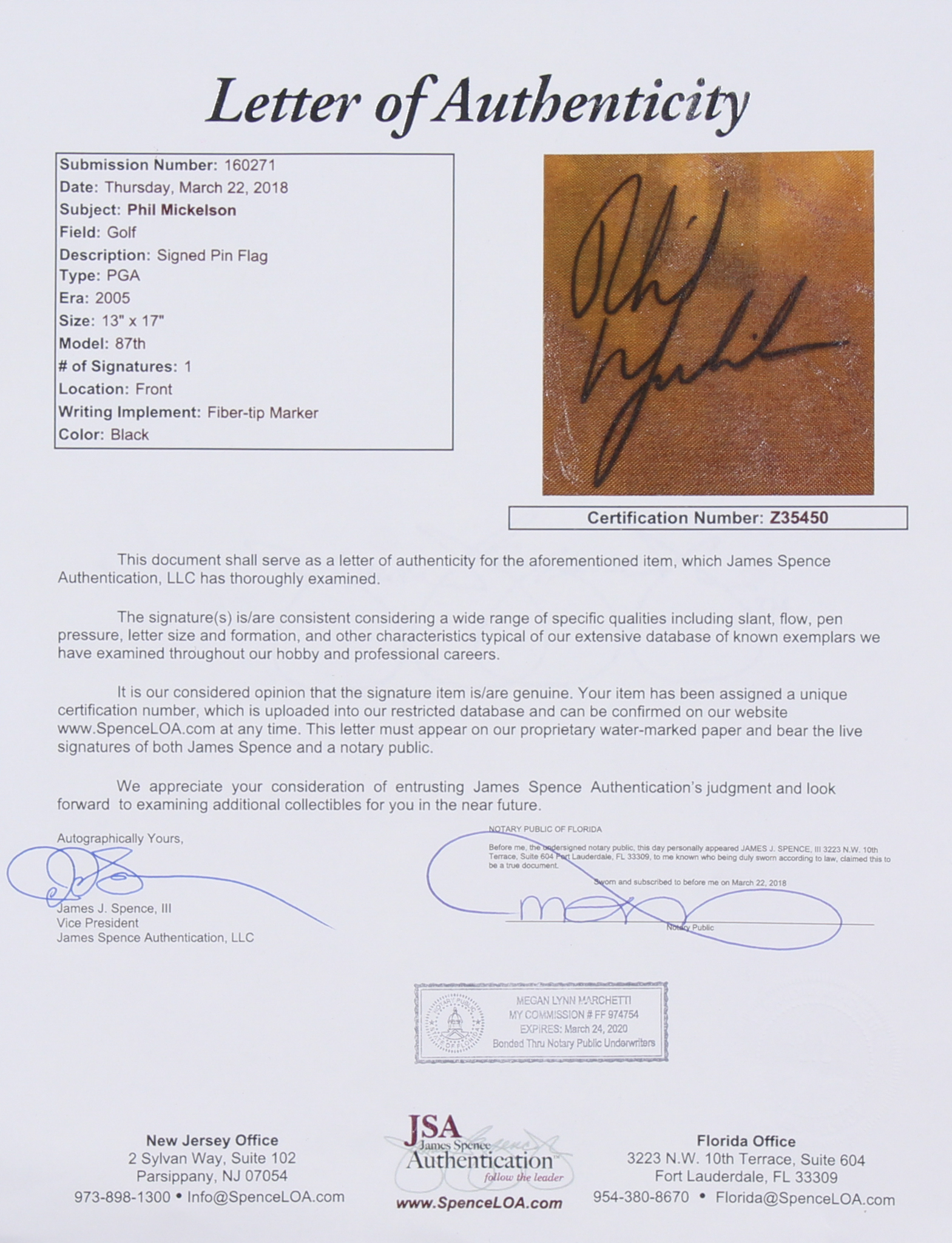 Phil Mickelson Signed 2005 Baltusrol PGA Championship Pin Flag (JSA LOA) at PristineAuction.com Phil Mickelson Signed 2005 Baltusrol PGA Championship Pin Flag (JSA LOA) at PristineAuction.com