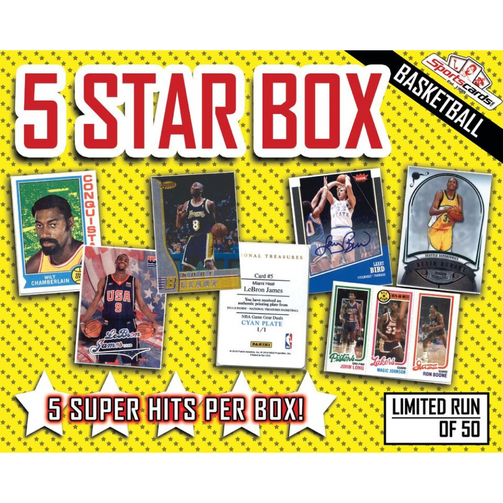 “5 STAR” BASKETBALL CARD MYSTERY BOX 5+ HITS PER BOX
