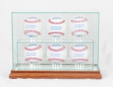 4-6 Baseball Upright Premium Glass Display Case with Mirrored Walnut Wood Base at PristineAuction.com 4-6 Baseball Upright Premium Glass Display Case with Mirrored Walnut Wood Base at PristineAuction.com