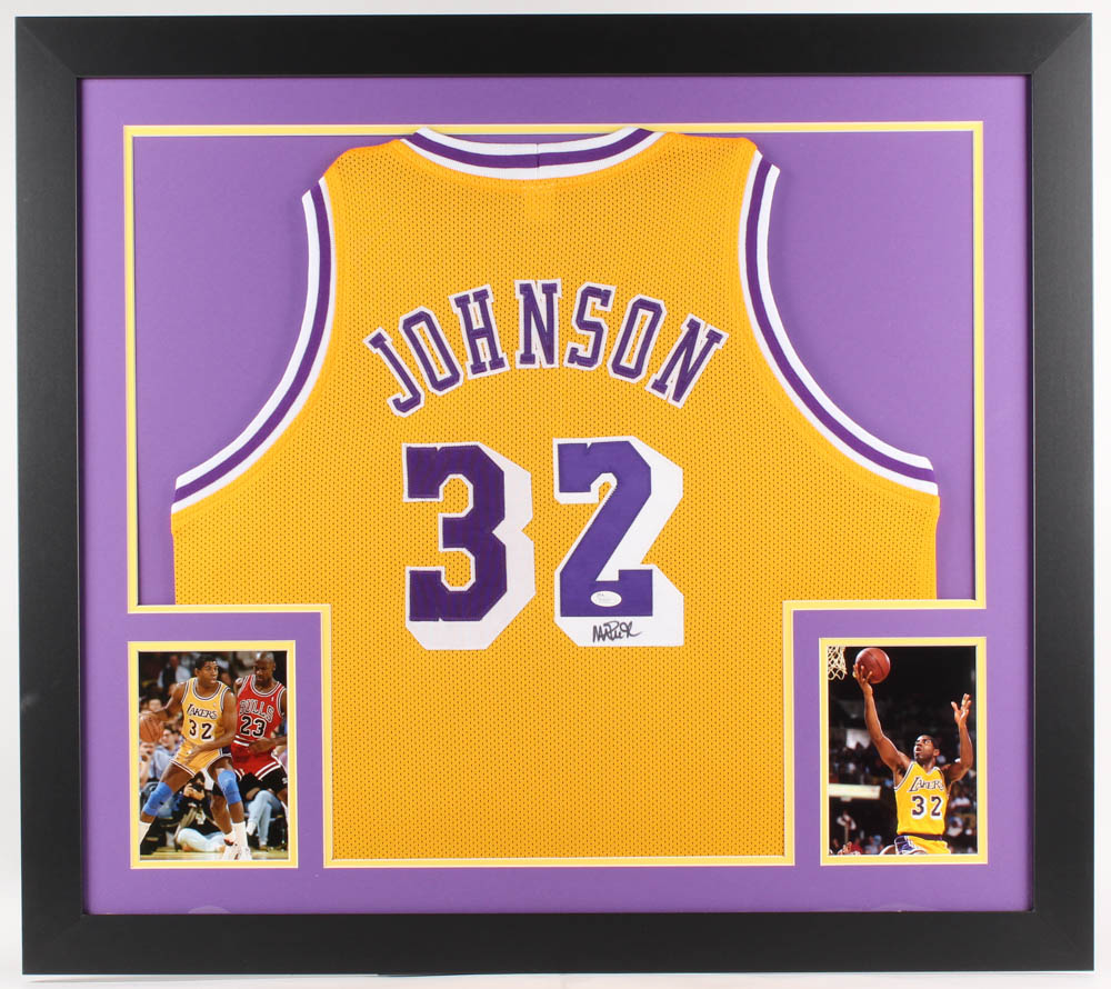 Magic Johnson Signed Lakers 31x35 Custom Framed Jersey (JSA COA) at PristineAuction.com Magic Johnson Signed Lakers 31x35 Custom Framed Jersey (JSA COA) at PristineAuction.com