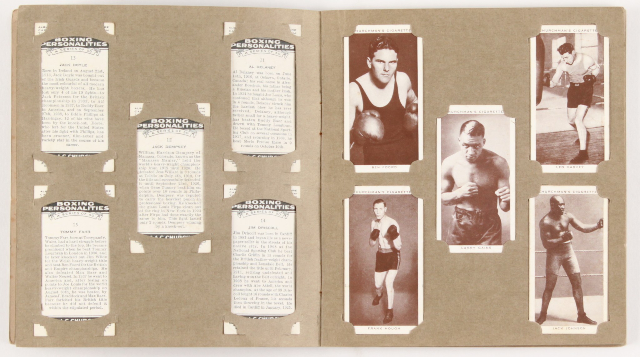 Complete Set of (50) 1938 Churchman's Cigarettes Boxing Cards with Album at PristineAuction.com Complete Set of (50) 1938 Churchman's Cigarettes Boxing Cards with Album at PristineAuction.com