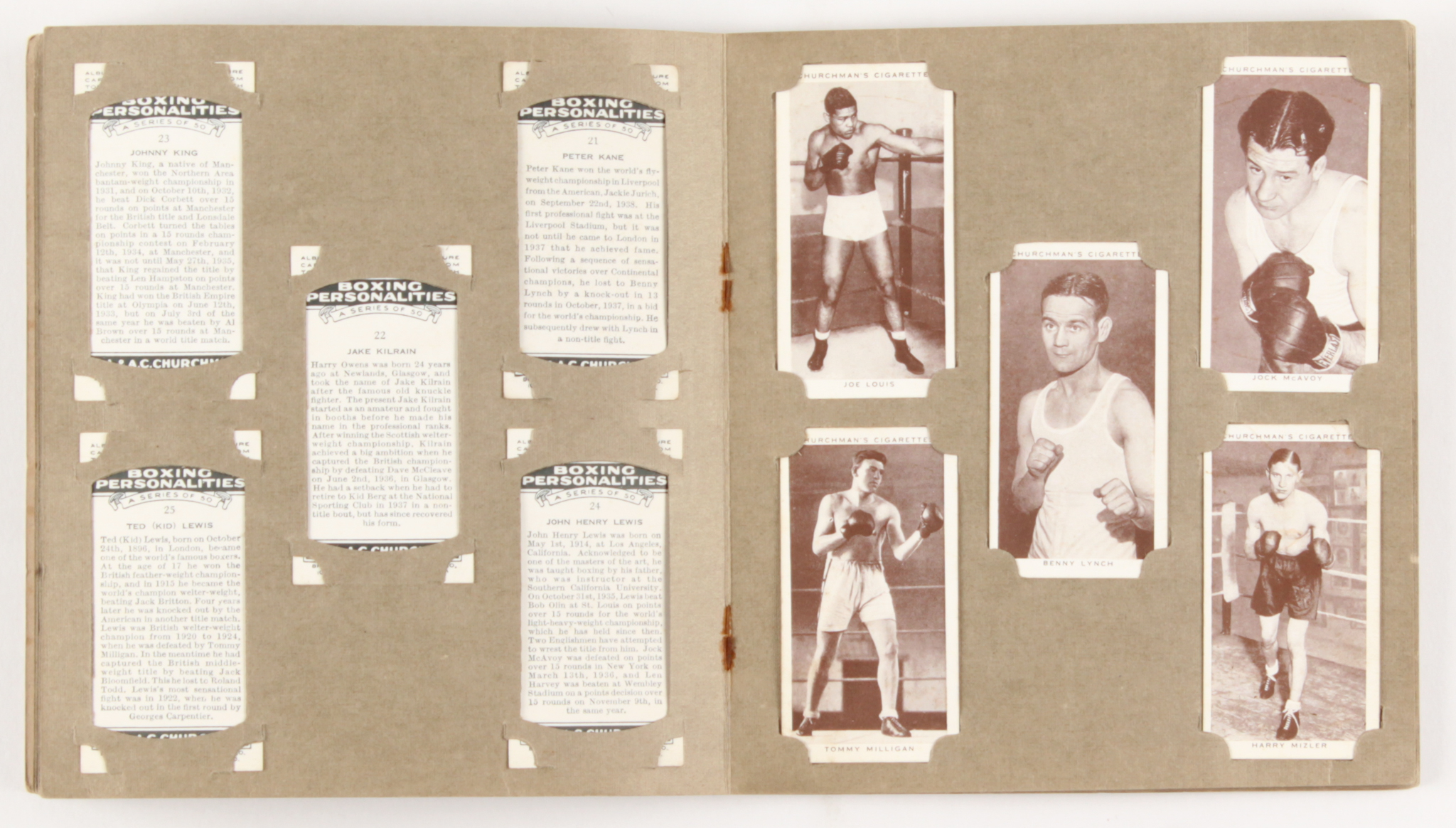 Complete Set of (50) 1938 Churchman's Cigarettes Boxing Cards with Album at PristineAuction.com Complete Set of (50) 1938 Churchman's Cigarettes Boxing Cards with Album at PristineAuction.com