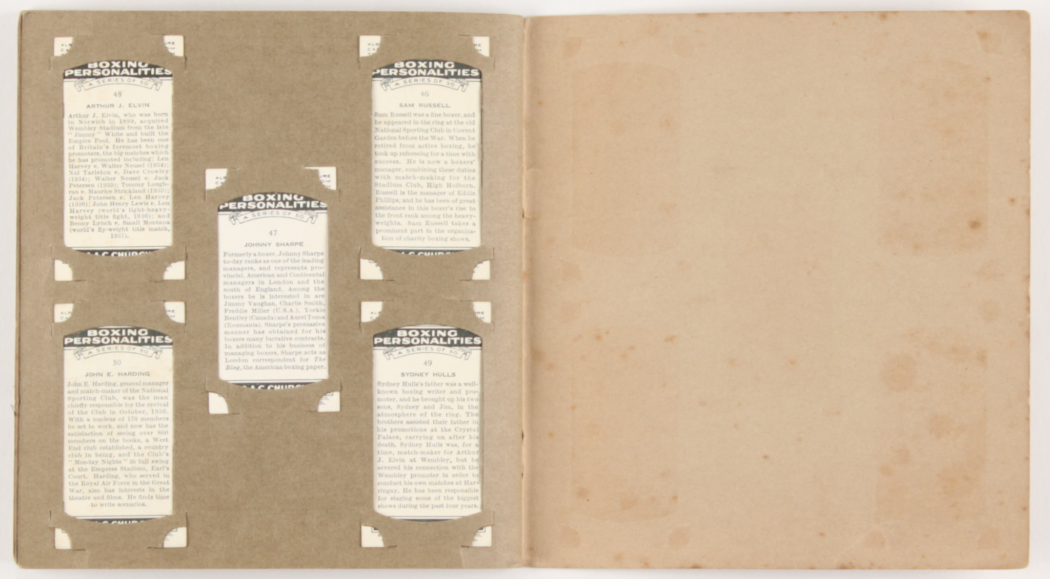 Complete Set of (50) 1938 Churchman's Cigarettes Boxing Cards with Album at PristineAuction.com Complete Set of (50) 1938 Churchman's Cigarettes Boxing Cards with Album at PristineAuction.com