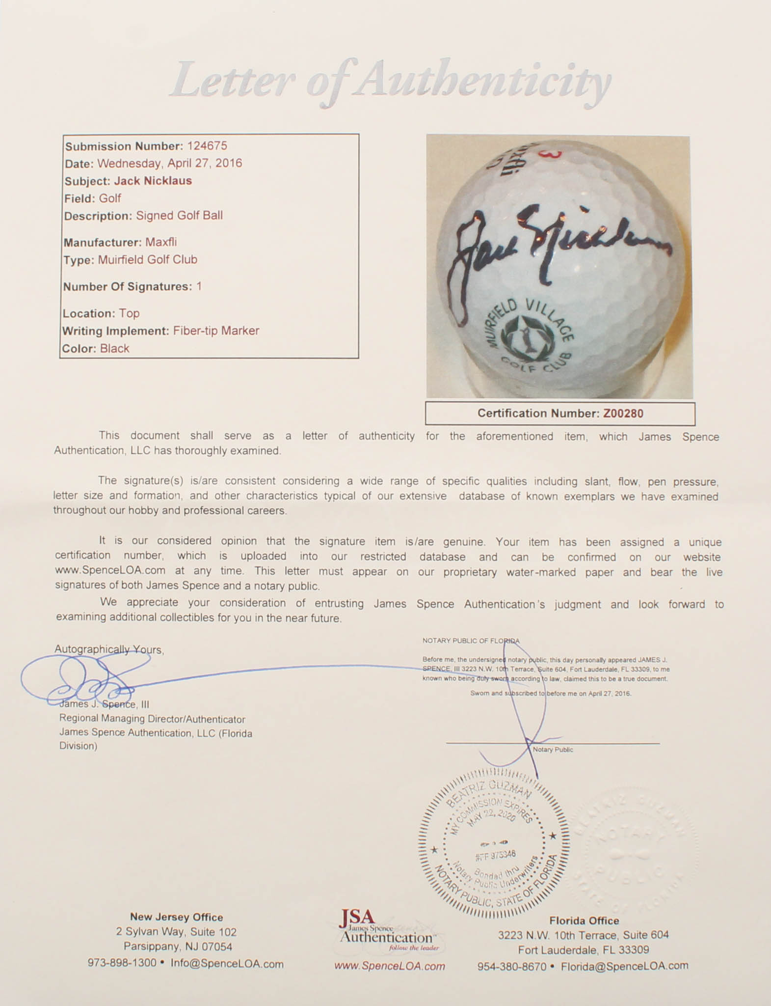 Jack Nicklaus Signed Muirfield Village Logo Golf Ball (JSA LOA) at PristineAuction.com Jack Nicklaus Signed Muirfield Village Logo Golf Ball (JSA LOA) at PristineAuction.com