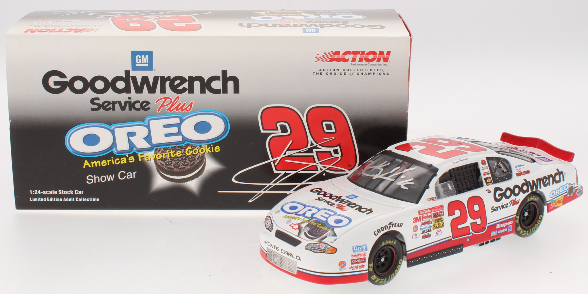 Kevin Harvick Signed NASCAR 2001 #29 GM Goodwrench Service Plus Oreo Show Car Monte Carlo - 1:24 Premium Action Diecast Car (PA COA) at PristineAuction.com Kevin Harvick Signed NASCAR 2001 #29 GM Goodwrench Service Plus Oreo Show Car Monte Carlo - 1:24 Premium Action Diecast Car (PA COA) at PristineAuction.com