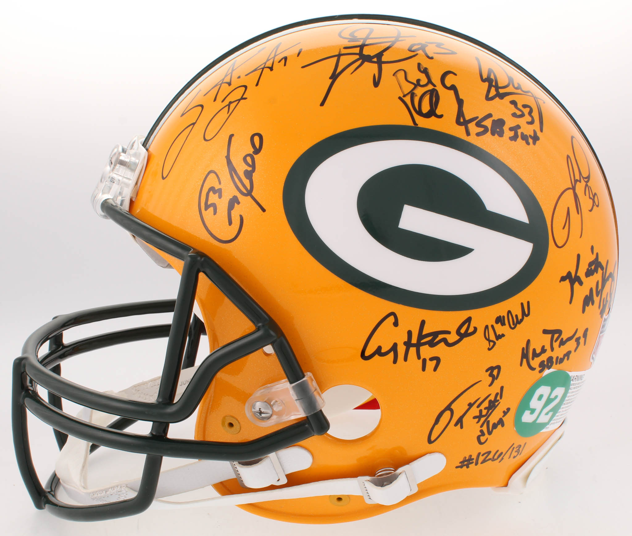 LE Super Bowl XXXI Champions Packers Full-Size Authentic On-Field Helmet Team-Signed by (23) With Brett Favre, Chris Jackie, Dorsey Levens (Radtke COA) at PristineAuction.com LE Super Bowl XXXI Champions Packers Full-Size Authentic On-Field Helmet Team-Signed by (23) With Brett Favre, Chris Jackie, Dorsey Levens (Radtke COA) at PristineAuction.com