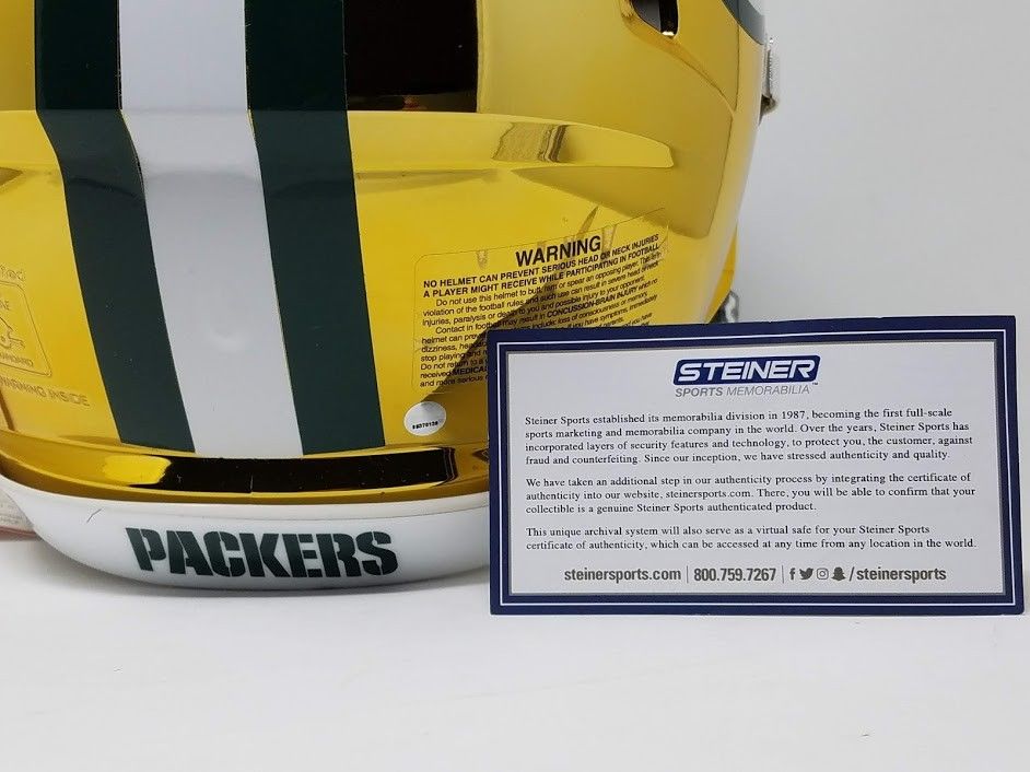 Aaron Rodgers Signed Packers Chrome Full-Size Authentic On-Field Speed Helmet (Steiner COA) at PristineAuction.com Aaron Rodgers Signed Packers Chrome Full-Size Authentic On-Field Speed Helmet (Steiner COA) at PristineAuction.com