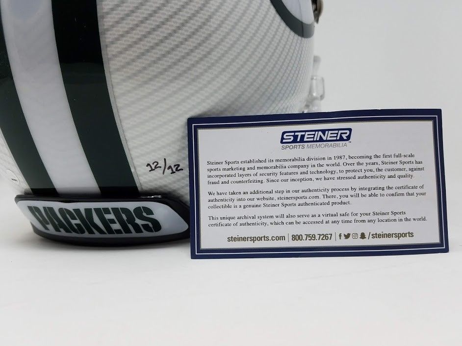 Aaron Rodgers Signed Packers LE Custom Hydro Dipped White Full-Size Authentic On-Field Helmet (Steiner COA) at PristineAuction.com Aaron Rodgers Signed Packers LE Custom Hydro Dipped White Full-Size Authentic On-Field Helmet (Steiner COA) at PristineAuction.com