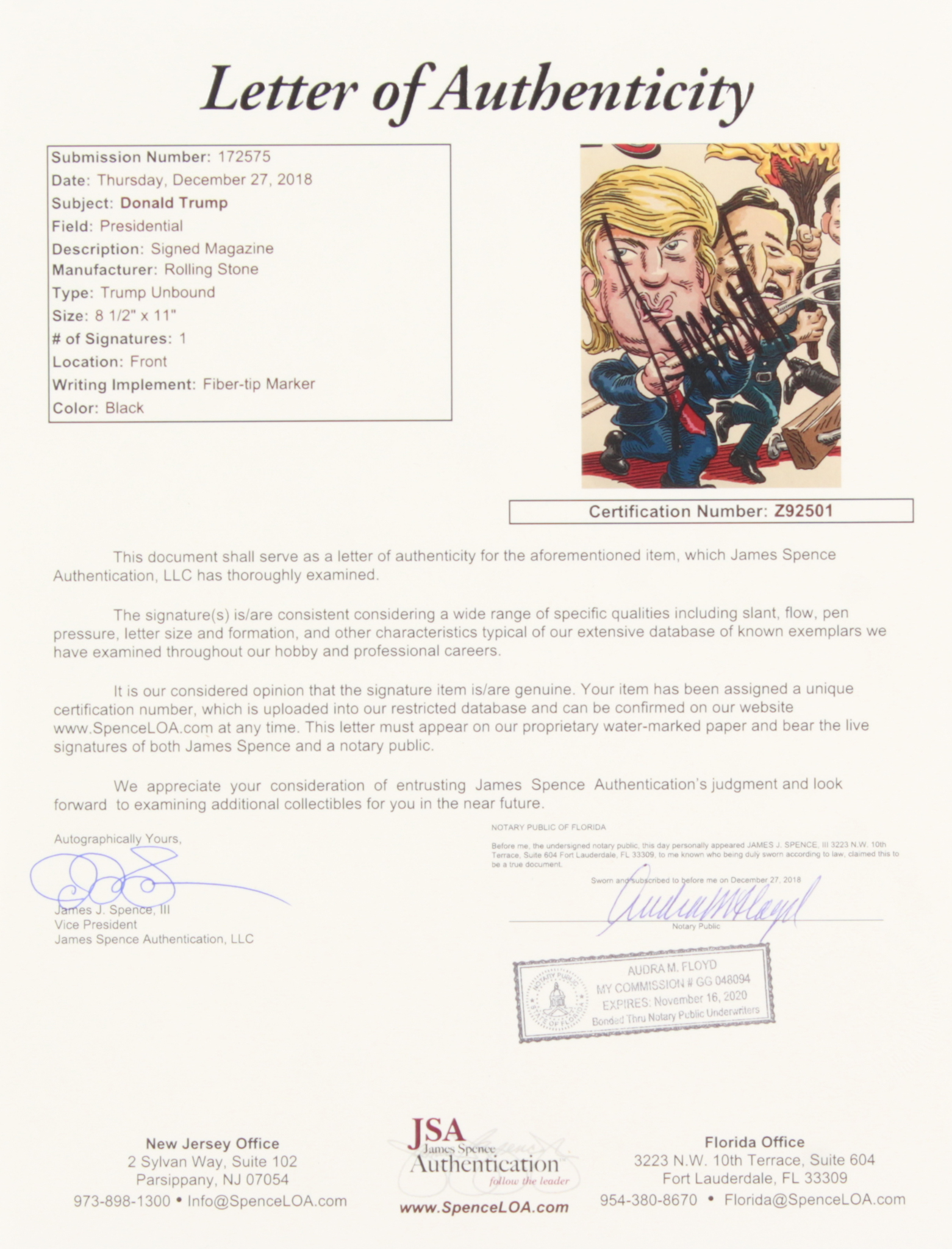 Donald Trump Signed 2016 Rolling Stone Magazine (JSA LOA) at PristineAuction.com Donald Trump Signed 2016 Rolling Stone Magazine (JSA LOA) at PristineAuction.com