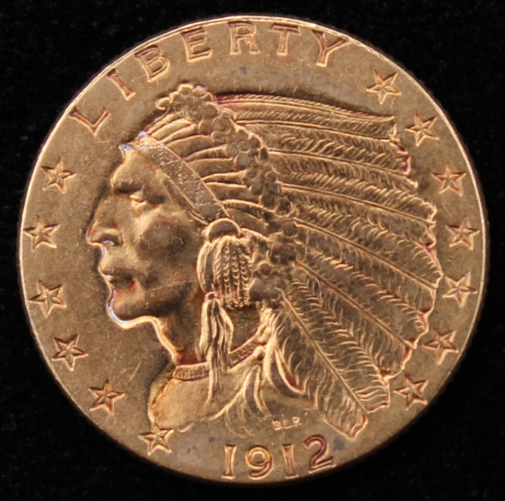 1912 2.5 Indian Head Quarter Eagle Gold Coin Pristine Auction
