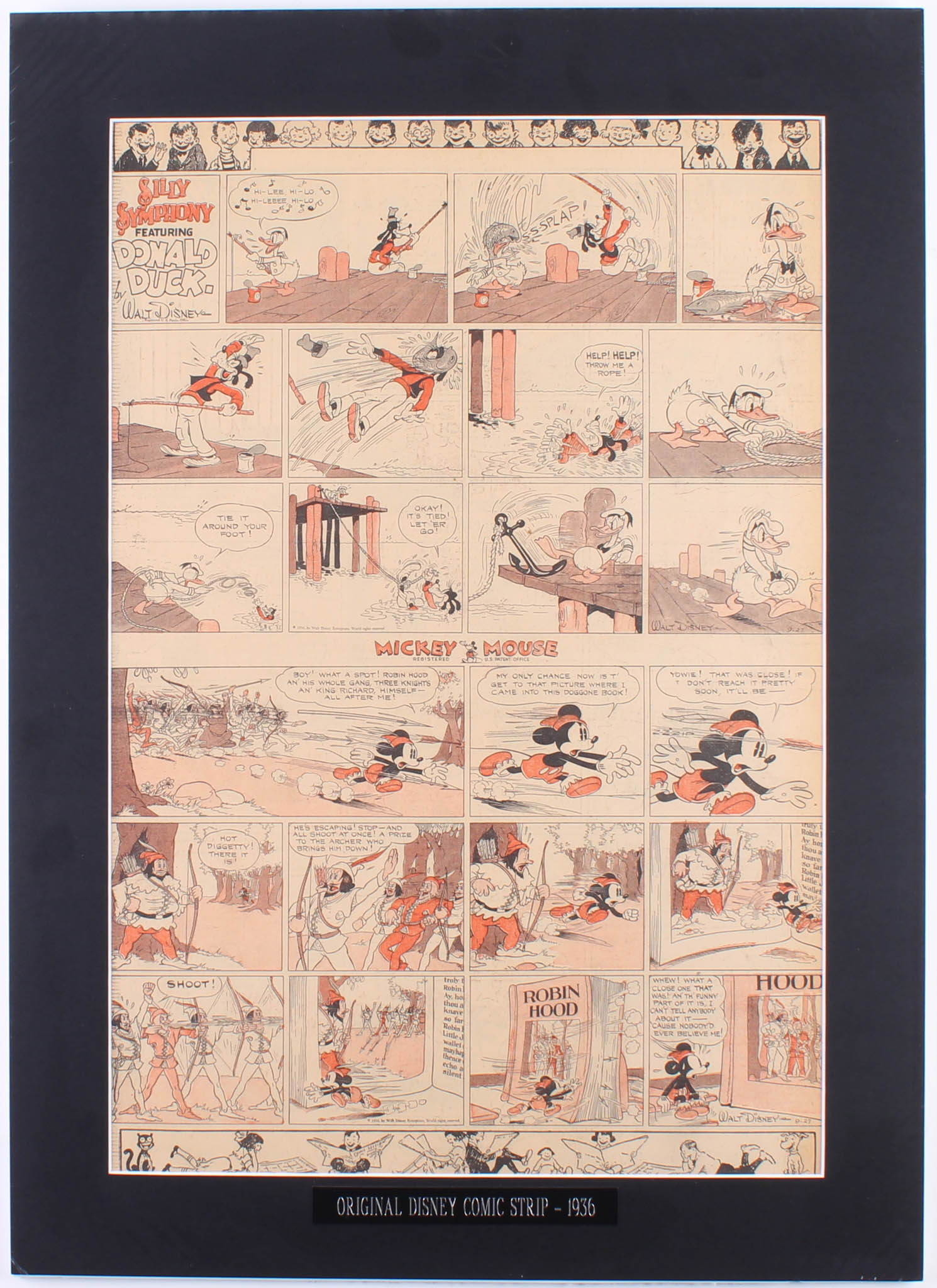 1936 "Silly Symphony" & "Mickey Mouse" 18x25 Custom Matted Original Disney Comic Strip Display at PristineAuction.com 1936 "Silly Symphony" & "Mickey Mouse" 18x25 Custom Matted Original Disney Comic Strip Display at PristineAuction.com