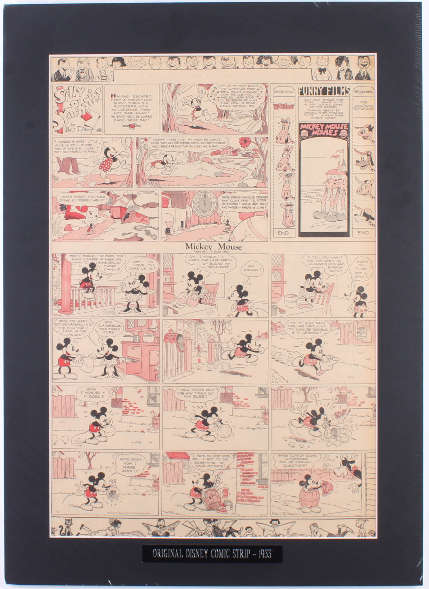 1933 "Silly Symphony" & "Mickey Mouse" 18x25 Custom Matted Original Disney Comic Strip Display at PristineAuction.com 1933 "Silly Symphony" & "Mickey Mouse" 18x25 Custom Matted Original Disney Comic Strip Display at PristineAuction.com
