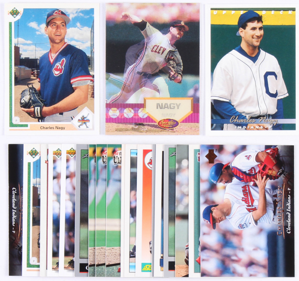 Lot of (21) Charles Nagy Baseball Cards with 1993 Upper Deck #243, 1994 Sportflics #130, and 1991 Upper Deck #19