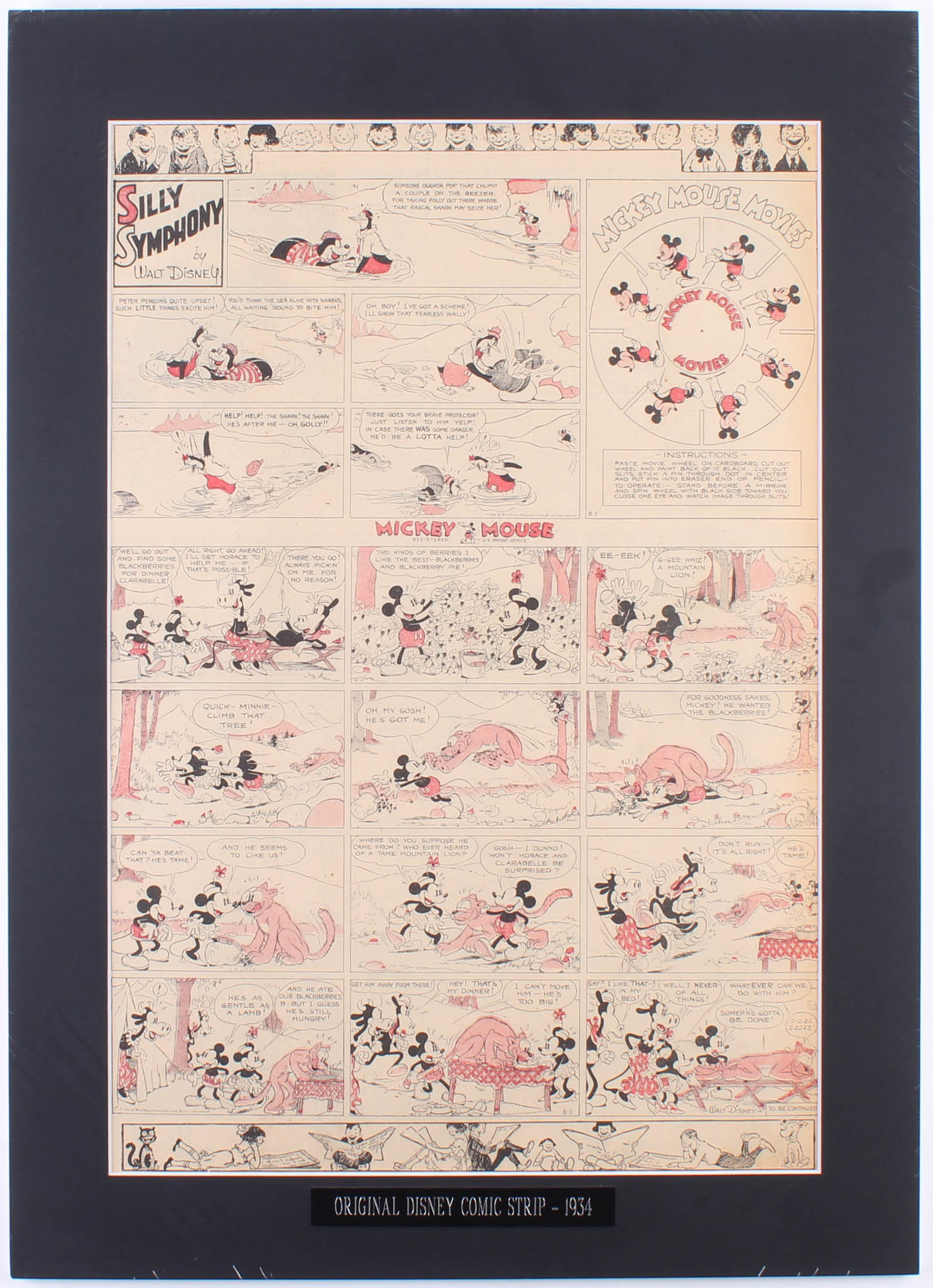 1934 "Silly Symphony" & "Mickey Mouse" 18x25 Custom Matted Original Disney Comic Strip Display at PristineAuction.com 1934 "Silly Symphony" & "Mickey Mouse" 18x25 Custom Matted Original Disney Comic Strip Display at PristineAuction.com