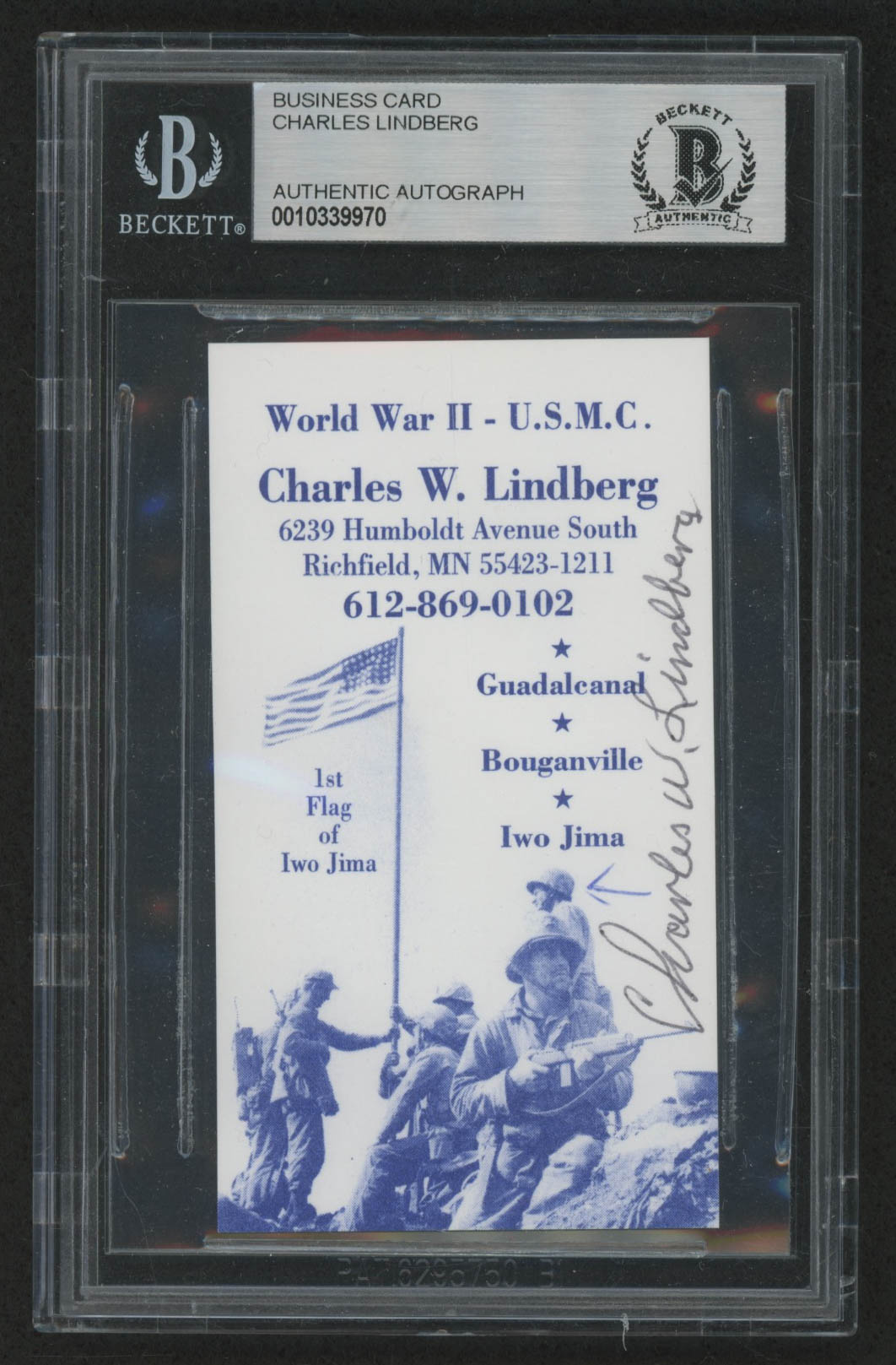 Charles W. Lindberg Signed 2x3.5 Business Card (BGS Encapsulated) at PristineAuction.com Charles W. Lindberg Signed 2x3.5 Business Card (BGS Encapsulated) at PristineAuction.com