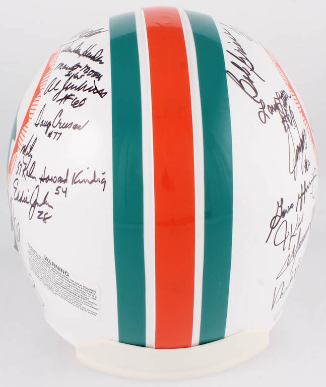 1972 Dolphins Full-Size Authentic On-Field Helmet Team-Signed by (27) with Bob Griese, Jake Scott, Dick Anderson, Mercury Morris, Al Jenkins (JSA COA) at PristineAuction.com 1972 Dolphins Full-Size Authentic On-Field Helmet Team-Signed by (27) with Bob Griese, Jake Scott, Dick Anderson, Mercury Morris, Al Jenkins (JSA COA) at PristineAuction.com