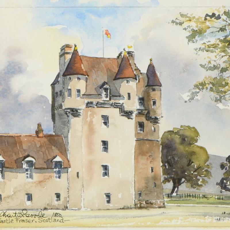 Martin Goode Signed "Castle Fraser, Scotland" 15x13 Custom Framed Original Watercolor Painting at PristineAuction.com Martin Goode Signed "Castle Fraser, Scotland" 15x13 Custom Framed Original Watercolor Painting at PristineAuction.com