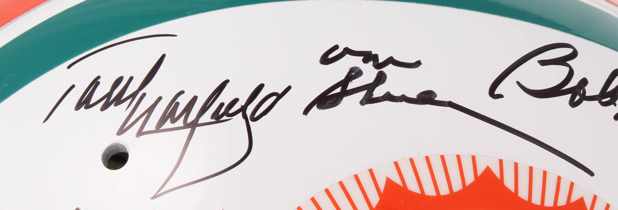 1972 Dolphins Full-Size Throwback Suspension Helmet Team-Signed by (27) with Bob Griese, Jake Scott, Dick Anderson, Mercury Morris, Al Jenkins (JSA) at PristineAuction.com 1972 Dolphins Full-Size Throwback Suspension Helmet Team-Signed by (27) with Bob Griese, Jake Scott, Dick Anderson, Mercury Morris, Al Jenkins (JSA) at PristineAuction.com