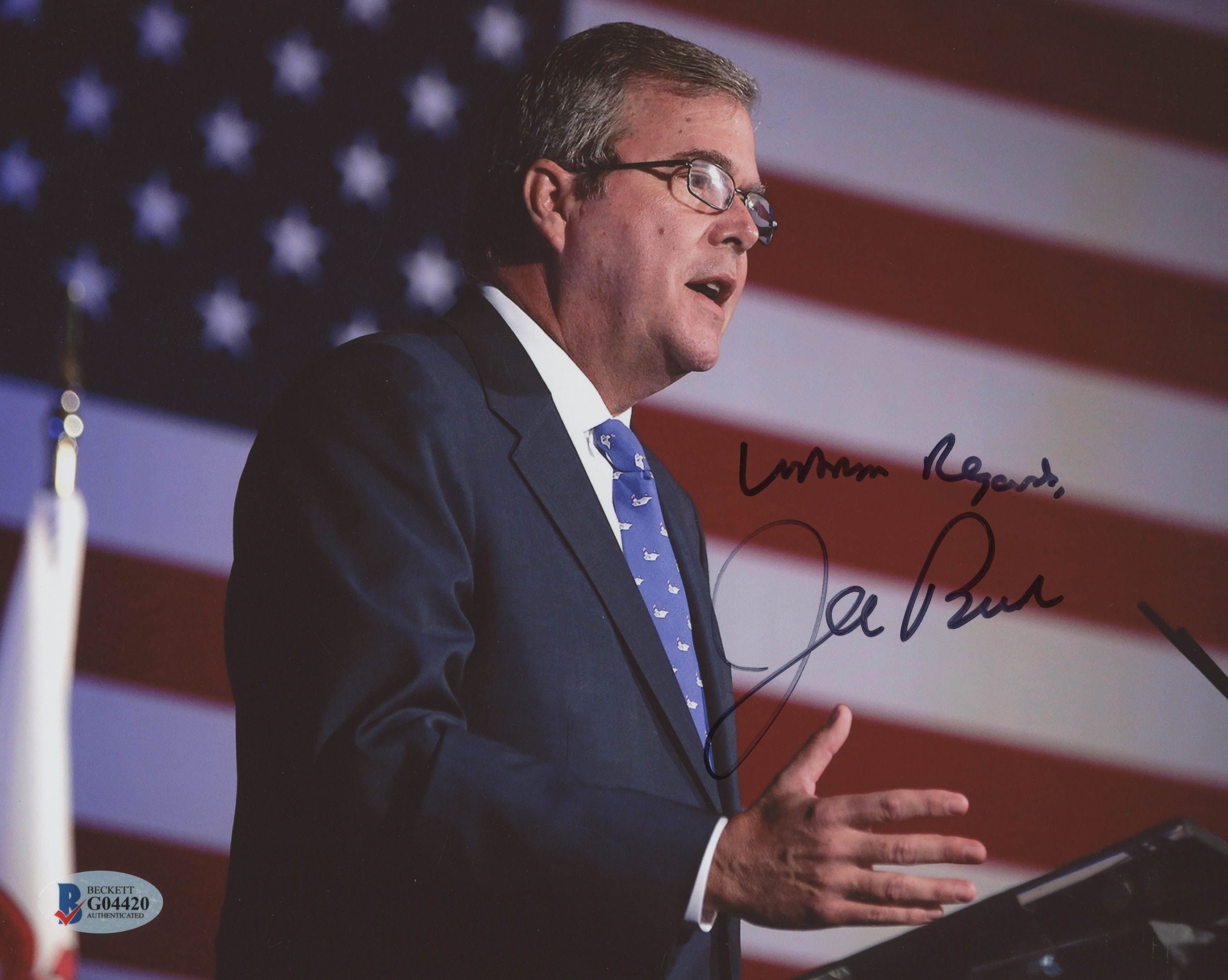 Jeb Bush Signed 8x10 Photo Inscribed "Warm Regards" (Beckett COA) at PristineAuction.com Jeb Bush Signed 8x10 Photo Inscribed "Warm Regards" (Beckett COA) at PristineAuction.com