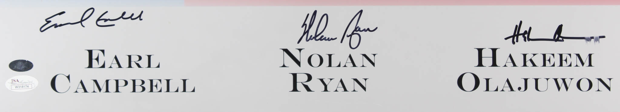 Hakeem Olajuwon, Nolan Ryan & Earl Campbell Signed 16x20 Photo (JSA Hologram & Ryan Hologram) at PristineAuction.com Hakeem Olajuwon, Nolan Ryan & Earl Campbell Signed 16x20 Photo (JSA Hologram & Ryan Hologram) at PristineAuction.com