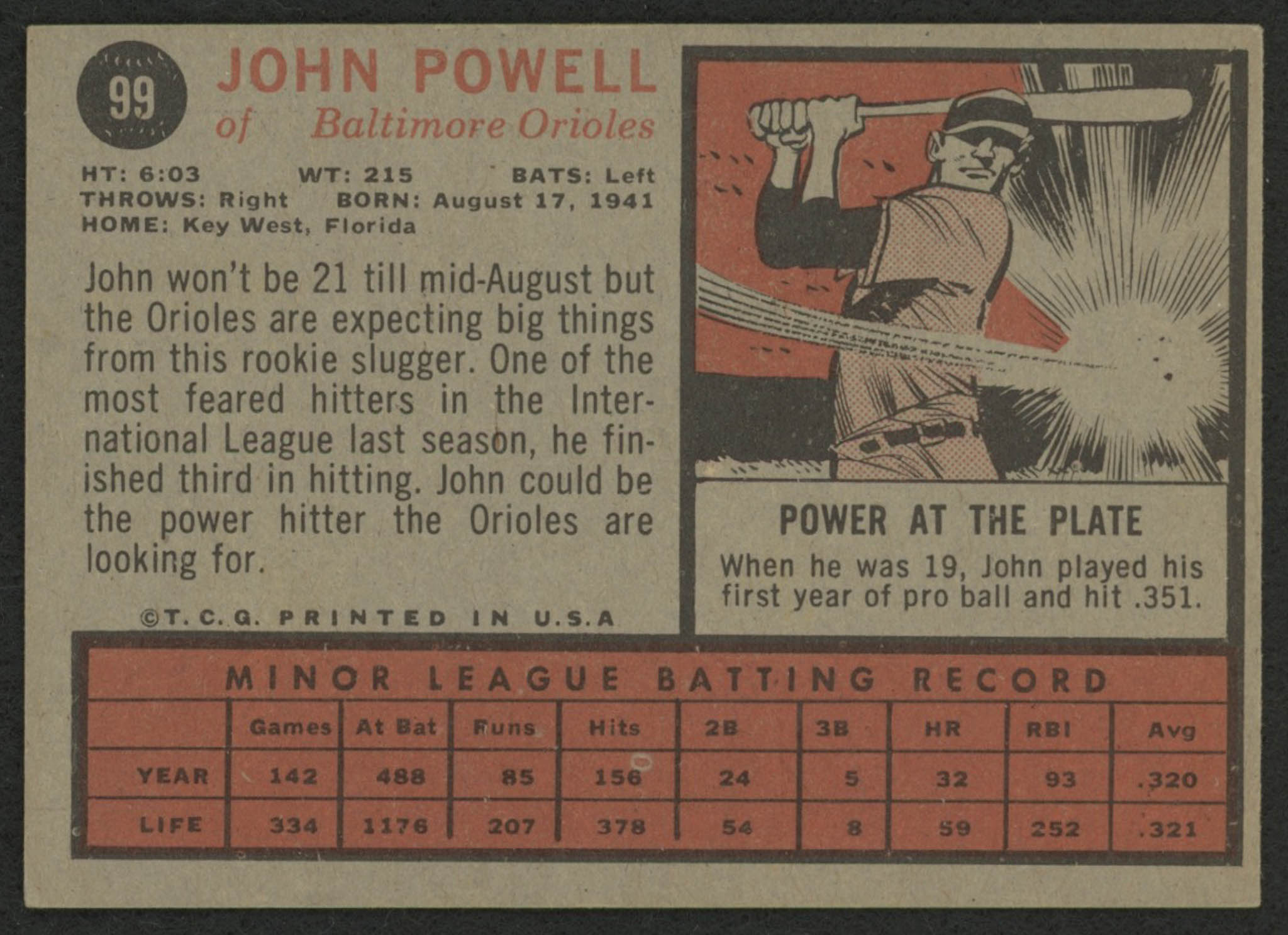 1962 Topps #99 John Boog Powell RC at PristineAuction.com 1962 Topps #99 John Boog Powell RC at PristineAuction.com