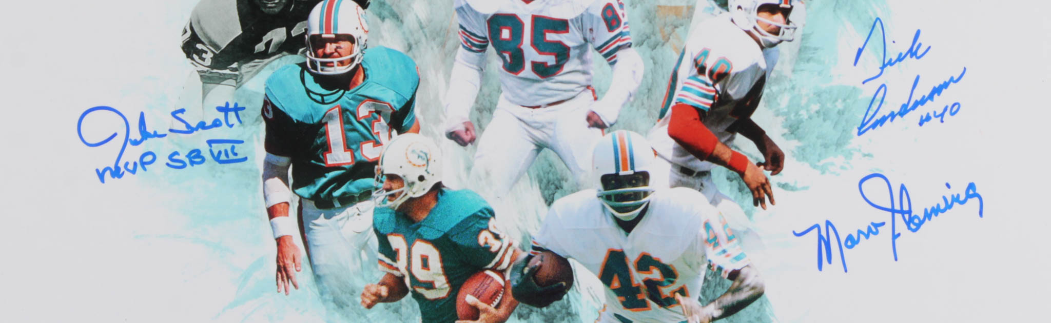 1972 Dolphins 16x20 Photo Signed by (15) with Mercury Morris, Jim Langer, Dick Anderson, & Bob Heinz Inscribed "MVP SB VII" (MAB Hologram) at PristineAuction.com 1972 Dolphins 16x20 Photo Signed by (15) with Mercury Morris, Jim Langer, Dick Anderson, & Bob Heinz Inscribed "MVP SB VII" (MAB Hologram) at PristineAuction.com