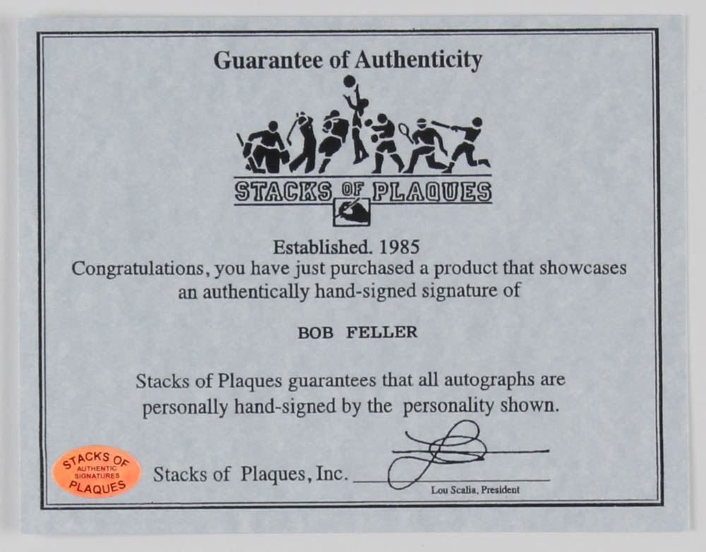 Bob Feller Signed Indians "No-Hitter" 11x14 Pitching to Joe DiMaggio Photo Inscribed "HOF 62" (SOP) at PristineAuction.com Bob Feller Signed Indians "No-Hitter" 11x14 Pitching to Joe DiMaggio Photo Inscribed "HOF 62" (SOP) at PristineAuction.com