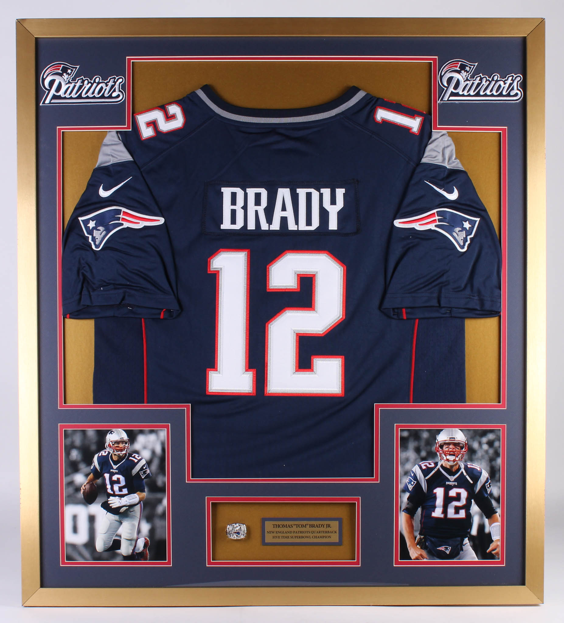 Tom Brady Patriots 34x38 Custom Framed Jersey Display with (1) Replica Super Bowl Championship Rings at PristineAuction.com Tom Brady Patriots 34x38 Custom Framed Jersey Display with (1) Replica Super Bowl Championship Rings at PristineAuction.com