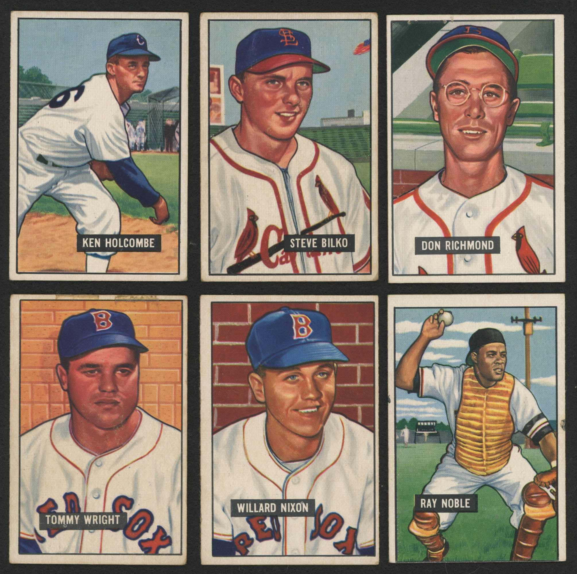 Lot of (6) 1951 Bowman Baseball Cards with #267 Ken Holcombe RC, #264 Don Richmond RC, #265 Steve Bilko RC, #271 Tommy Wright RC, #269 Ray Noble RC & #270 Willard Nixon RC at PristineAuction.com Lot of (6) 1951 Bowman Baseball Cards with #267 Ken Holcombe RC, #264 Don Richmond RC, #265 Steve Bilko RC, #271 Tommy Wright RC, #269 Ray Noble RC & #270 Willard Nixon RC at PristineAuction.com