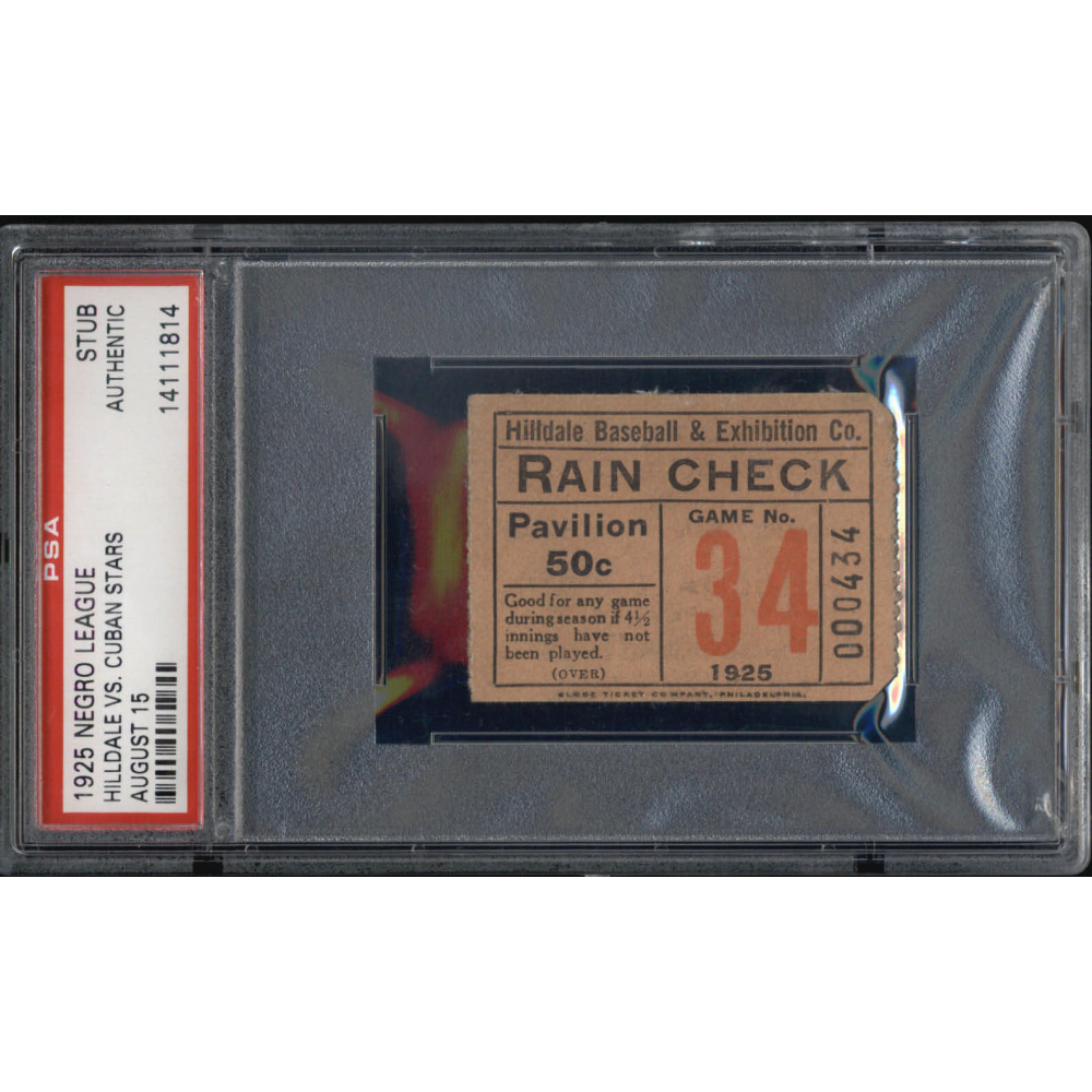 1925 Hilldale vs. Cuban Stars Negro League Baseball Ticket Stub (PSA