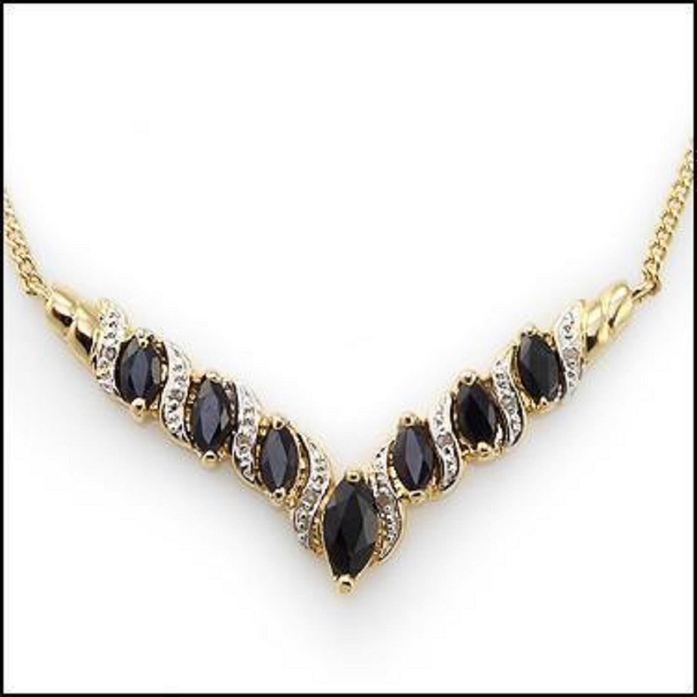 2.83 (CTW) Black Sapphire & Diamond 18K Gold Plated Designer Necklace, 19 in | Estimated Value $1,689 (AMG) at PristineAuction.com 2.83 (CTW) Black Sapphire & Diamond 18K Gold Plated Designer Necklace, 19 in | Estimated Value $1,689 (AMG) at PristineAuction.com