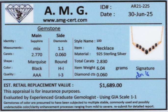2.83 (CTW) Black Sapphire & Diamond 18K Gold Plated Designer Necklace, 19 in | Estimated Value $1,689 (AMG) at PristineAuction.com 2.83 (CTW) Black Sapphire & Diamond 18K Gold Plated Designer Necklace, 19 in | Estimated Value $1,689 (AMG) at PristineAuction.com