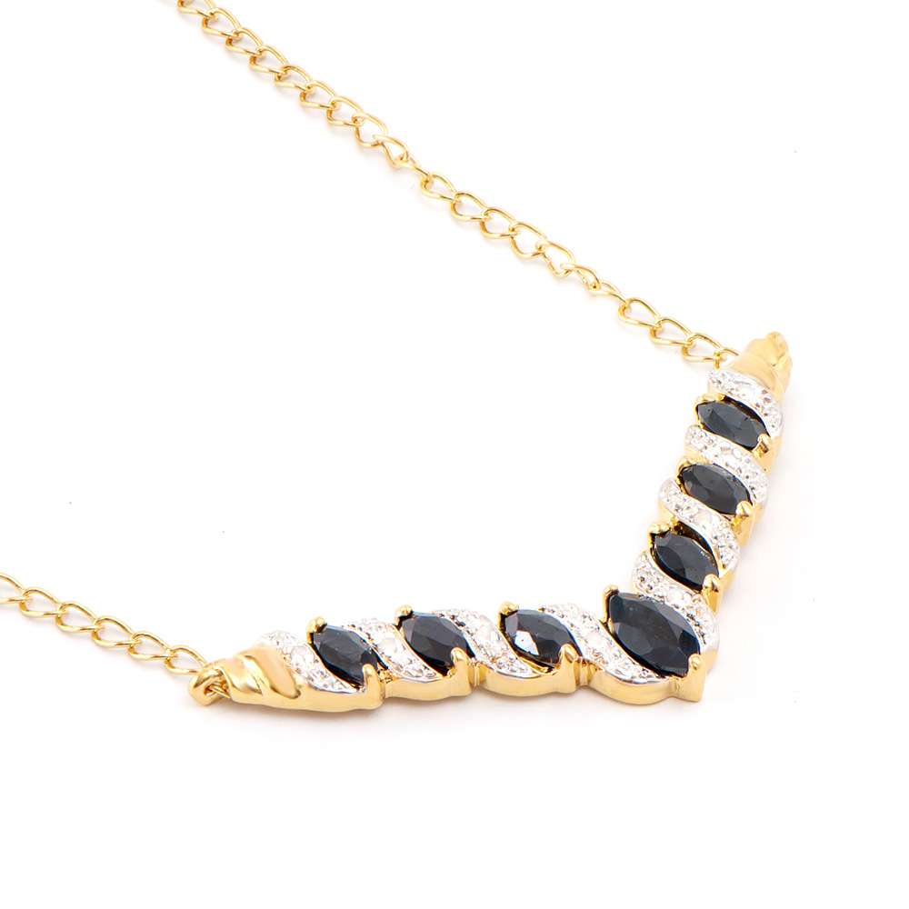 2.83 (CTW) Black Sapphire & Diamond 18K Gold Plated Designer Necklace, 19 in | Estimated Value $1,689 (AMG) at PristineAuction.com 2.83 (CTW) Black Sapphire & Diamond 18K Gold Plated Designer Necklace, 19 in | Estimated Value $1,689 (AMG) at PristineAuction.com