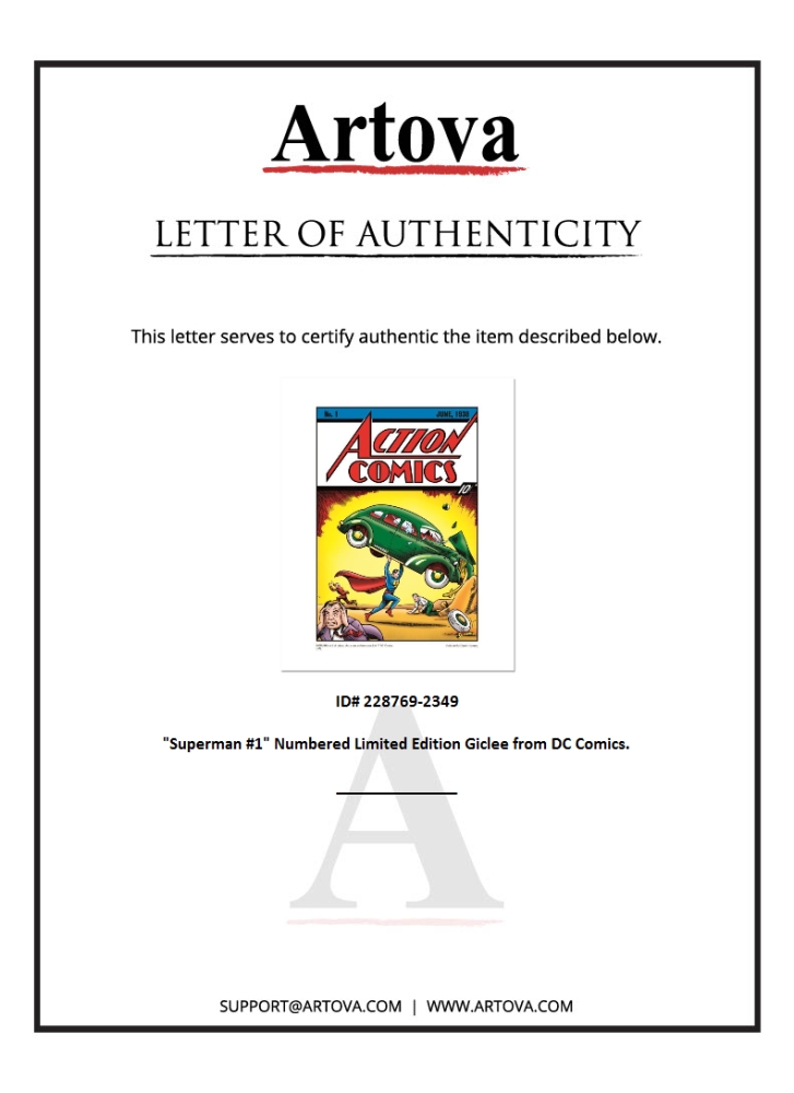 "Superman #1" LE 20x16 Giclee on Paper by DC Comics (Artova) at PristineAuction.com "Superman #1" LE 20x16 Giclee on Paper by DC Comics (Artova) at PristineAuction.com