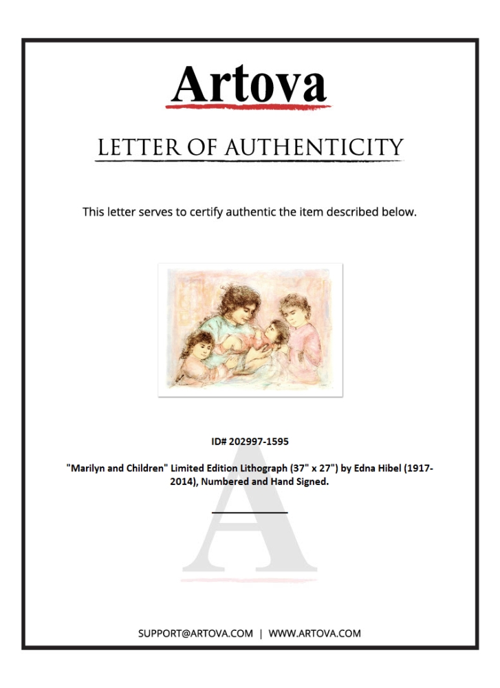 "Marilyn and Children" LE 30x41 Lithograph by Edna Hibel (Artova) at PristineAuction.com "Marilyn and Children" LE 30x41 Lithograph by Edna Hibel (Artova) at PristineAuction.com