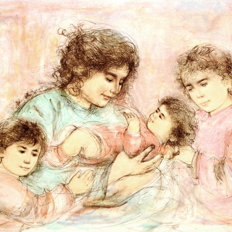 "Marilyn and Children" LE 30x41 Lithograph by Edna Hibel (Artova) at PristineAuction.com "Marilyn and Children" LE 30x41 Lithograph by Edna Hibel (Artova) at PristineAuction.com