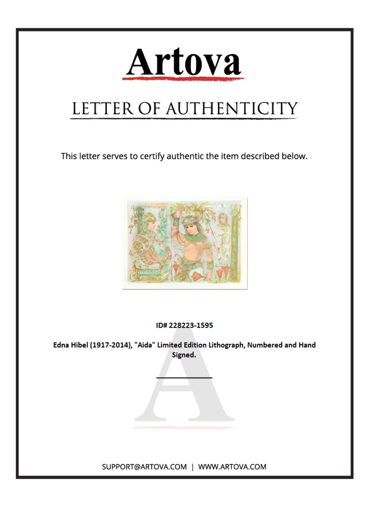 "Aida" LE 42x29 Lithograph on Paper by Edna Hibel (Artova) at PristineAuction.com "Aida" LE 42x29 Lithograph on Paper by Edna Hibel (Artova) at PristineAuction.com