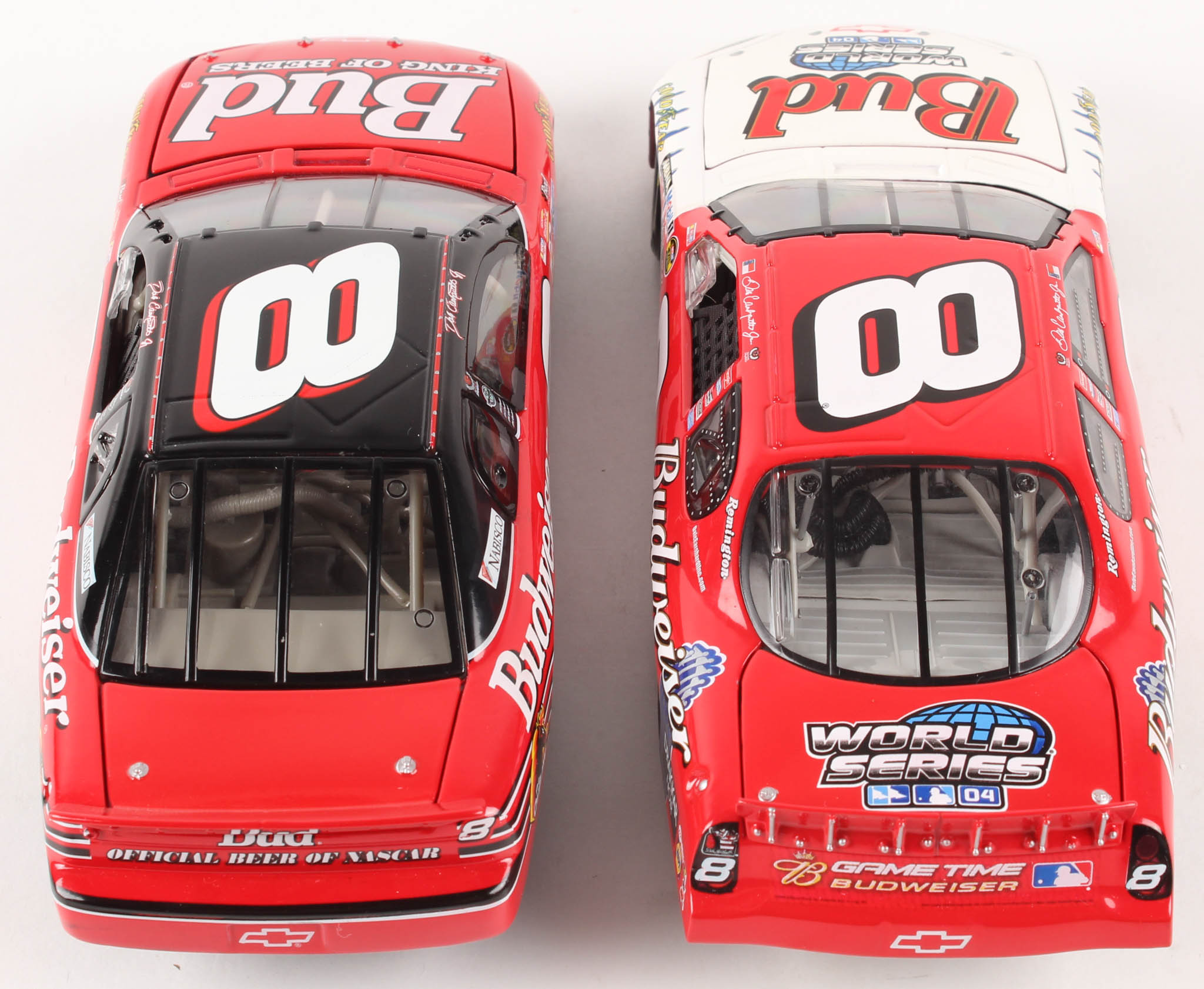 Lot of (2) Dale Earnhardt Jr. LE 1:24 Scale Die Cast Cars with (1) #8 Budweiser / MLB World Series 2004 Monte Carlo & (1) #8 Budweiser 1999 Monte Carlo at PristineAuction.com Lot of (2) Dale Earnhardt Jr. LE 1:24 Scale Die Cast Cars with (1) #8 Budweiser / MLB World Series 2004 Monte Carlo & (1) #8 Budweiser 1999 Monte Carlo at PristineAuction.com