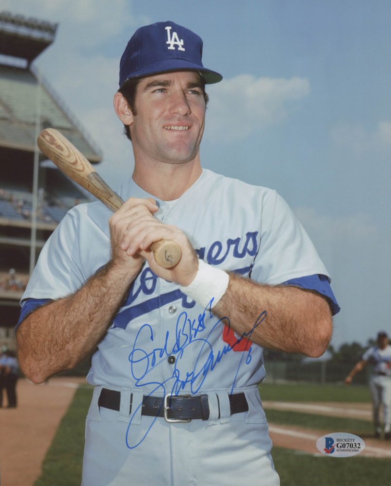 Steve Garvey Signed Dodgers 8x10 Photo Inscribed "God Bless! (Beckett