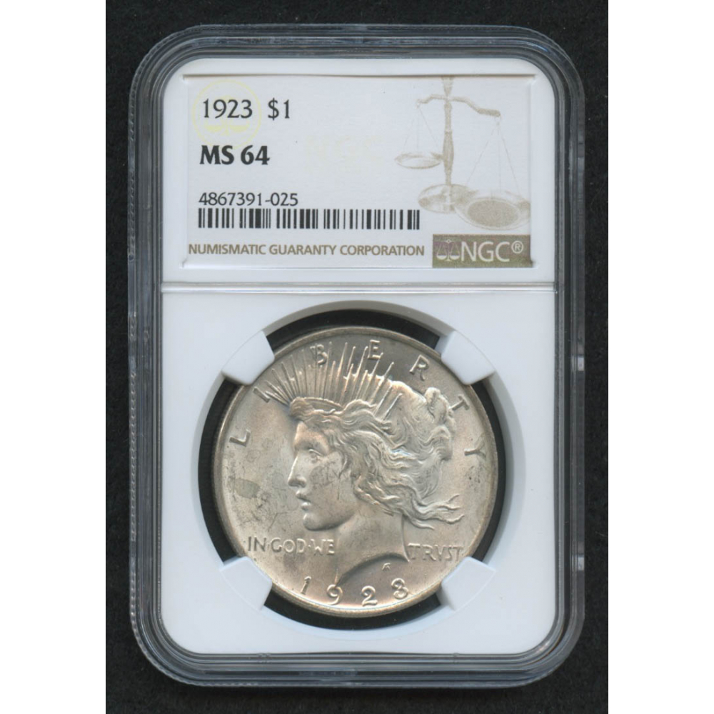 1923 $1 Silver Peace Dollar NGC MS64