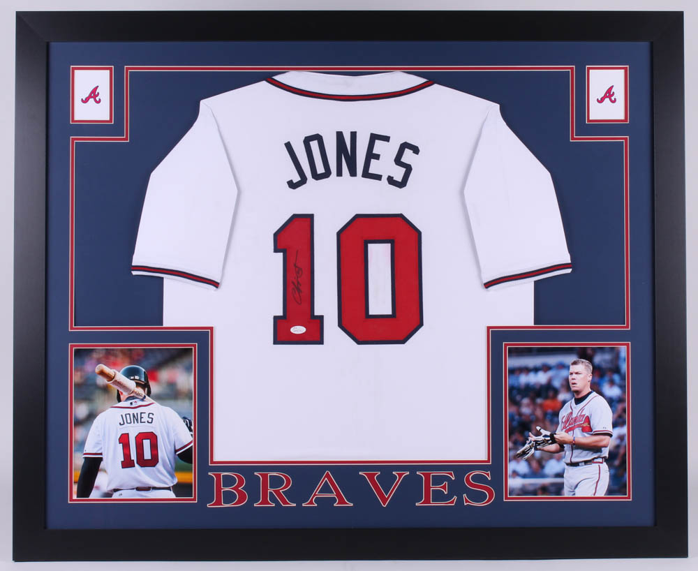Sports Memorabilia Auction Pristine Chipper Jones Signed Atlanta Braves 35x43 Custom Framed Jersey Jsa Hologram At Pristineauction