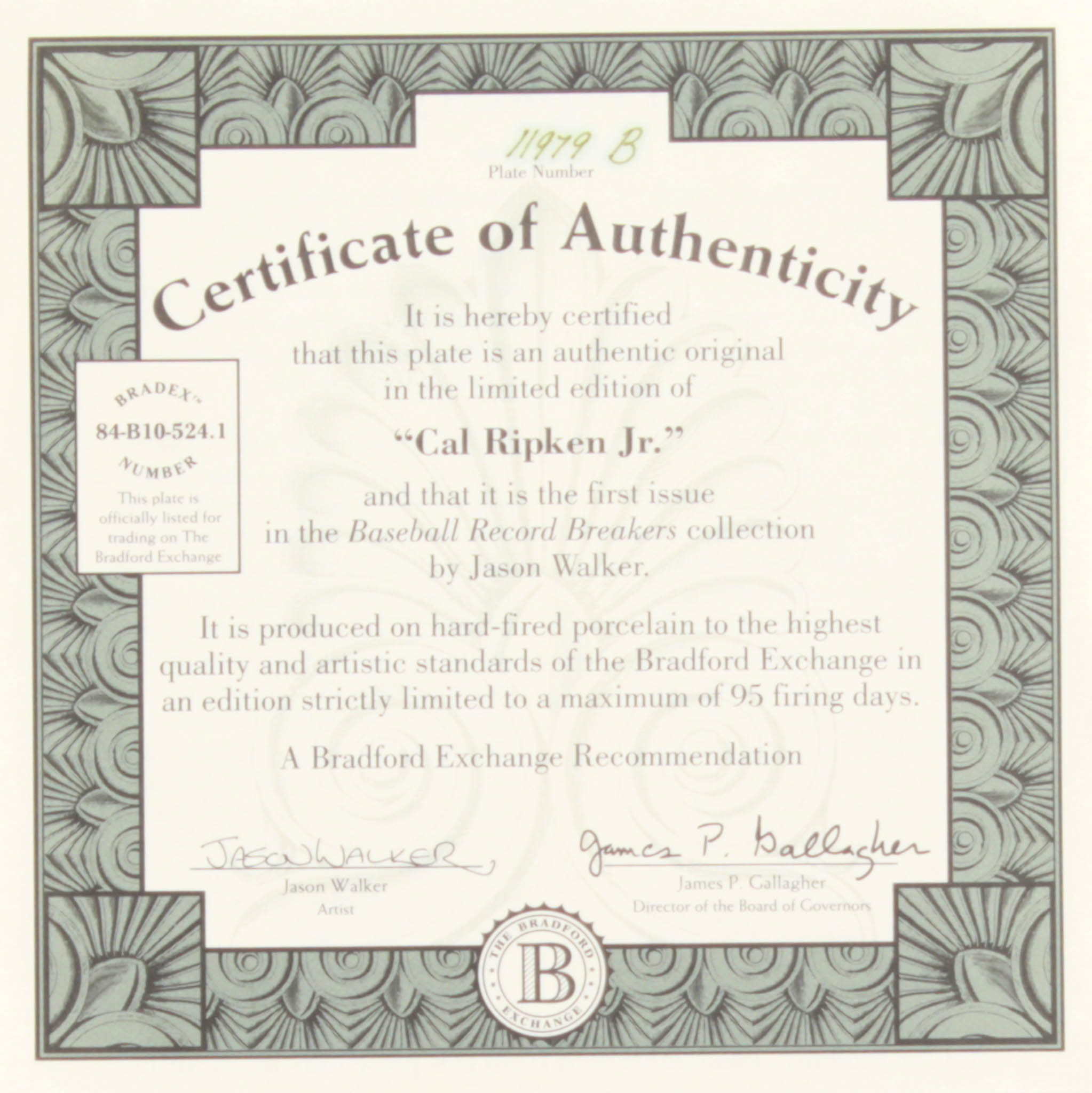 "Baseball Record Breakers: Cal Ripken Jr." LE Porcelain Plate at PristineAuction.com "Baseball Record Breakers: Cal Ripken Jr." LE Porcelain Plate at PristineAuction.com