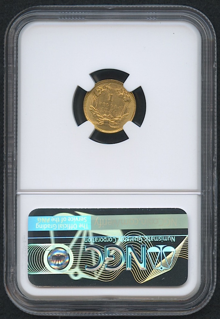1854 $1 Indian Princess Gold Coin - Type 2 (NGC AU 55) at PristineAuction.com 1854 $1 Indian Princess Gold Coin - Type 2 (NGC AU 55) at PristineAuction.com