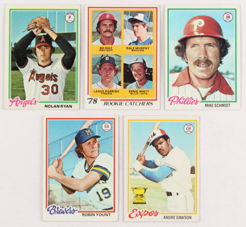 Lot of (5) 1978 Topps Baseball Cards with #72 Andre Dawson, #173 Robin Yount, #360 Mike Schmidt, #400 Nolan Ryan, #708 Rookie Catchers RC at PristineAuction.com Lot of (5) 1978 Topps Baseball Cards with #72 Andre Dawson, #173 Robin Yount, #360 Mike Schmidt, #400 Nolan Ryan, #708 Rookie Catchers RC at PristineAuction.com