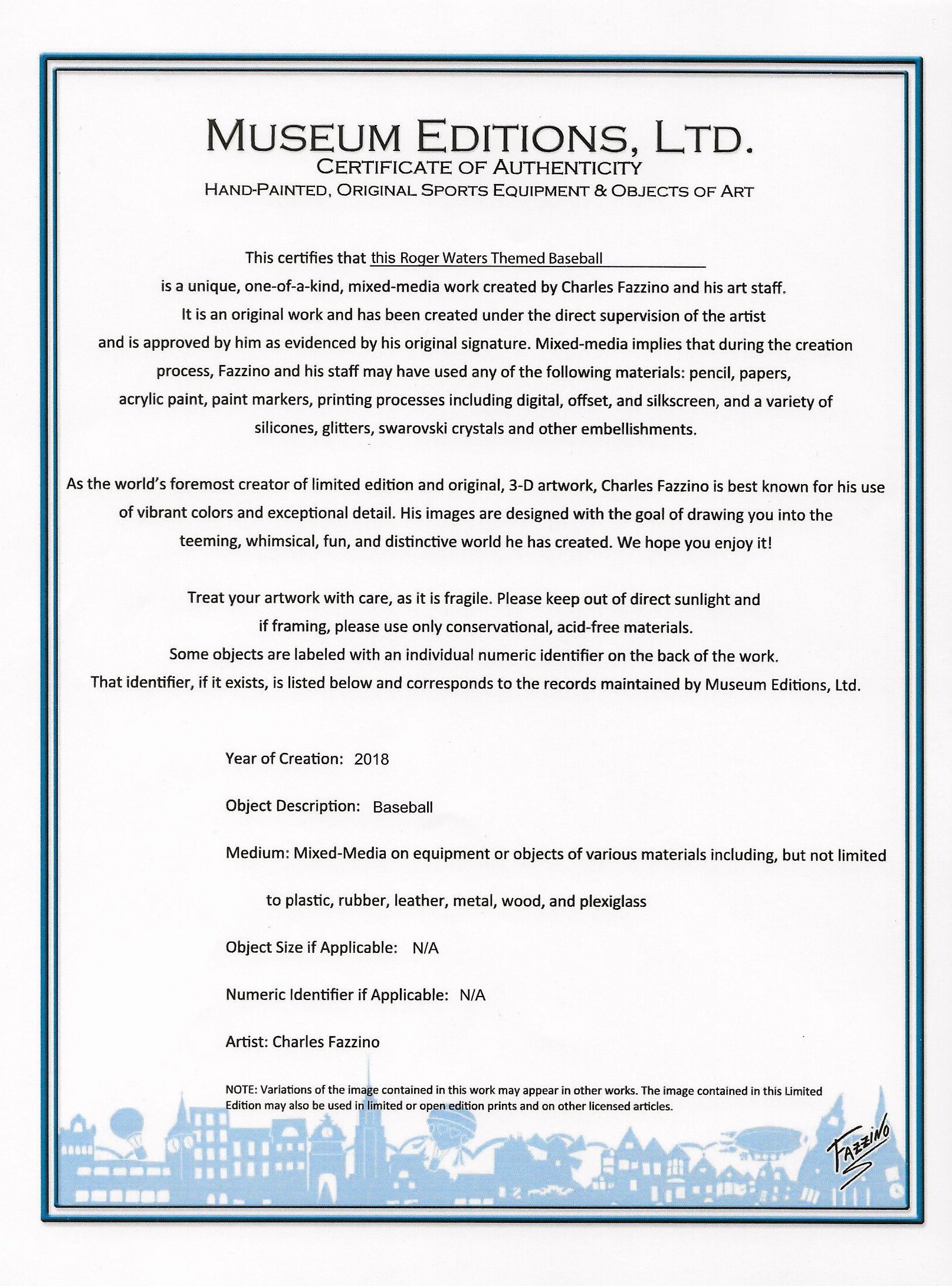 Roger Waters Signed Pink Floyd Baseball Hand-Painted by Charles Fazzino (PSA COA & Museum Editions COA) at PristineAuction.com Roger Waters Signed Pink Floyd Baseball Hand-Painted by Charles Fazzino (PSA COA & Museum Editions COA) at PristineAuction.com