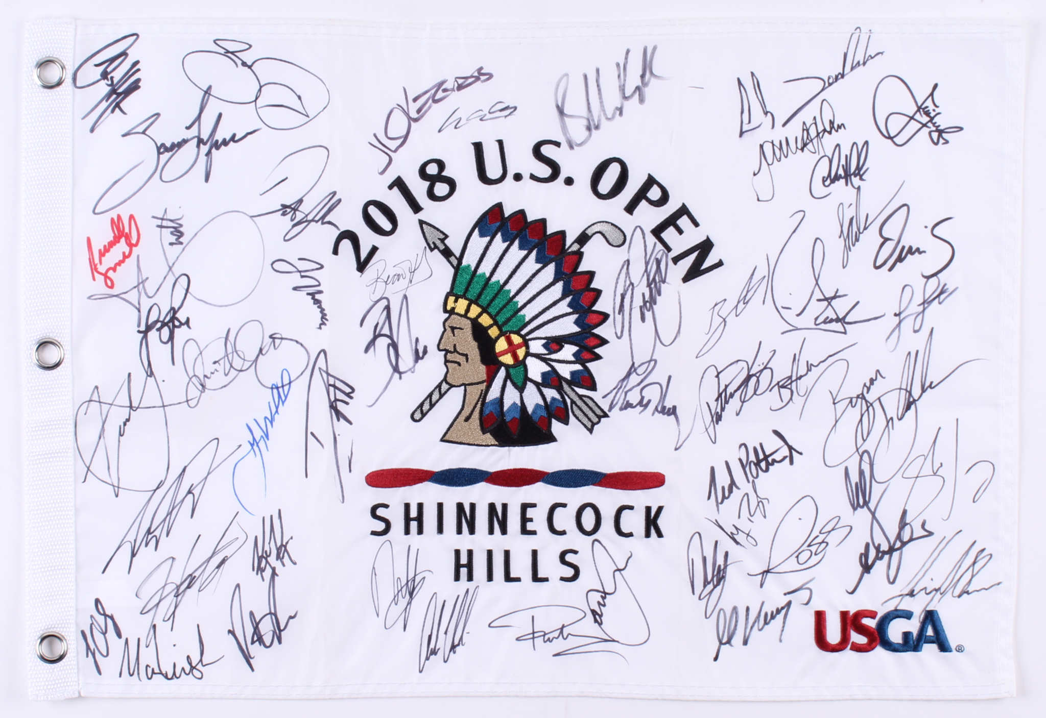 2018 U.S. Open Golf Pin Flag Signed by (50) With Rory McIlroy, Dustin Johnson, Jordan Spieth, Patrick Reed (JSA ALOA) at PristineAuction.com 2018 U.S. Open Golf Pin Flag Signed by (50) With Rory McIlroy, Dustin Johnson, Jordan Spieth, Patrick Reed (JSA ALOA) at PristineAuction.com