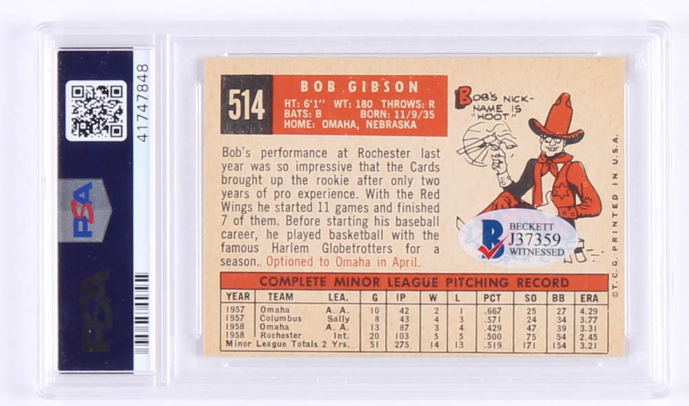 1959 Topps Complete Set of (572) Baseball Cards With Bob Gibson Signed #514 RC Inscribed "HOF 81" (PSA 4) (Beckett COA) at PristineAuction.com 1959 Topps Complete Set of (572) Baseball Cards With Bob Gibson Signed #514 RC Inscribed "HOF 81" (PSA 4) (Beckett COA) at PristineAuction.com