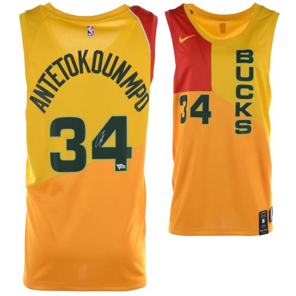 Giannis Antetokounmpo Signed Milwaukee Bucks Yellow City Edition Nike Jersey (Fanatics Hologram) at PristineAuction.com Giannis Antetokounmpo Signed Milwaukee Bucks Yellow City Edition Nike Jersey (Fanatics Hologram) at PristineAuction.com