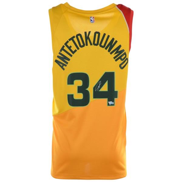 Giannis Antetokounmpo Signed Milwaukee Bucks Yellow City Edition Nike Jersey (Fanatics Hologram) at PristineAuction.com Giannis Antetokounmpo Signed Milwaukee Bucks Yellow City Edition Nike Jersey (Fanatics Hologram) at PristineAuction.com